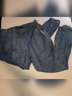 Almost Famous Denim-Style Elastic Waist Jogger Pants Light Jean Color Size Large